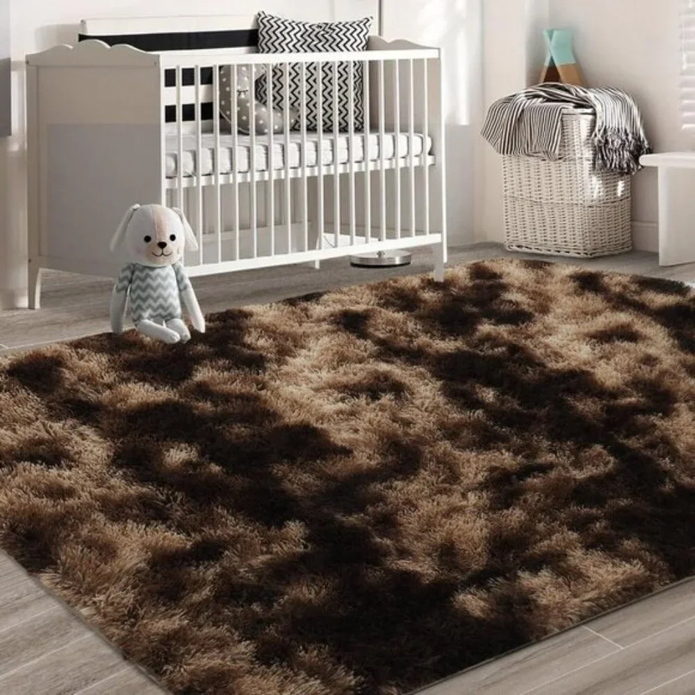 New 8x10 Brown Shag Area Rug, Ultra Soft Fluffy Carpet for Bedroom & Nursery